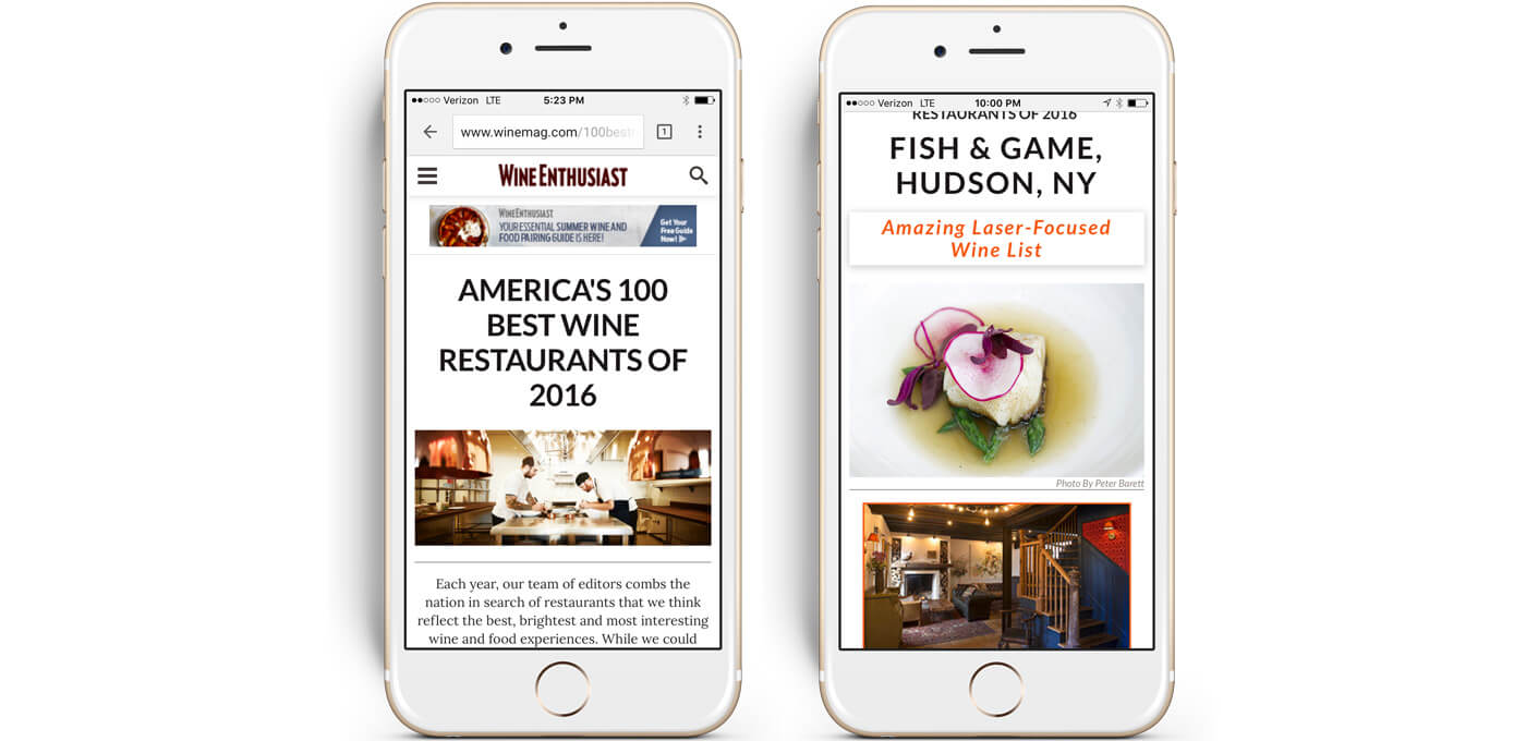 The 100 Best Wine Restaurants featured was designed to be mobile friendly.
