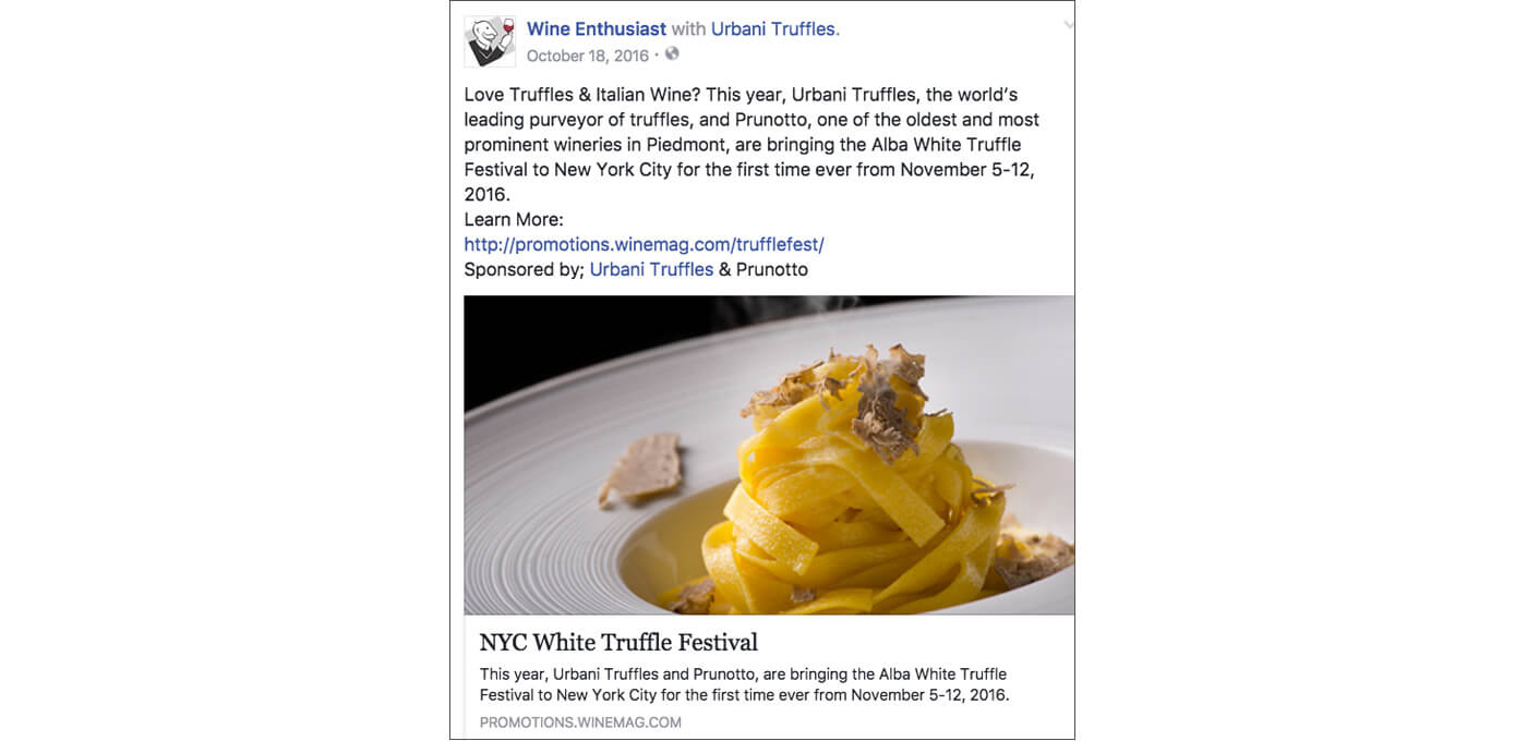 New York City White Truffle Festival Facebook Post